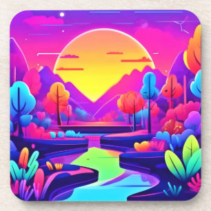 Dessous-de-verre Paysage de coucher de soleil néon