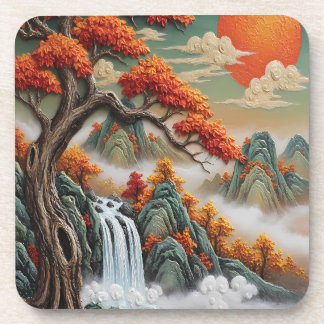 Dessous-de-verre Paysage de montagne automnal avec cascade