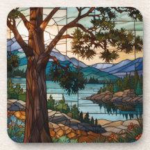 Paysage de montagne rustique en verre de couleur