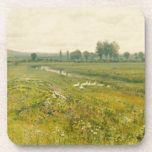 Dessous-de-verre Paysage de prairie étendu avec oies (Devant)