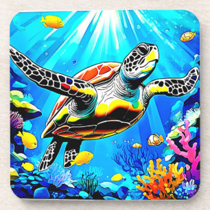 Dessous-de-verre Paysage de rêve de tortue marine vibrant