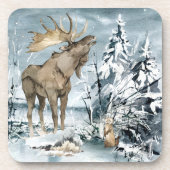 Dessous-de-verre Paysage hivernal Aquarelle Moose (Devant)