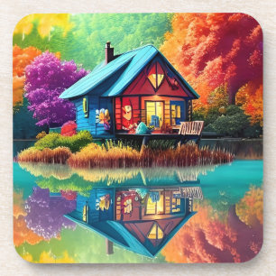 Dessous-de-verre Paysage naturel avec chalet et lac-38566