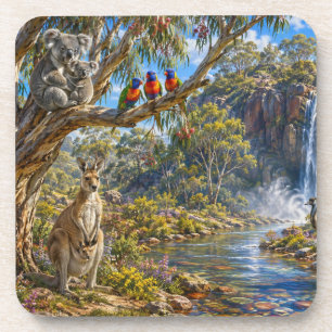 Dessous-de-verre Paysage rustique australien avec faune et cascade