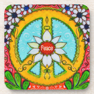 Dessous-de-verre Peace Love Daisy hippie coloré bohème original