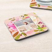 Dessous-de-verre Peach Blush avec aquarelle photo florale (Côté gauche)