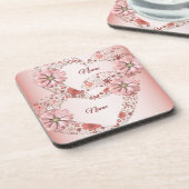 Dessous-de-verre Peach Floral Heart Modern Party (Côté gauche)