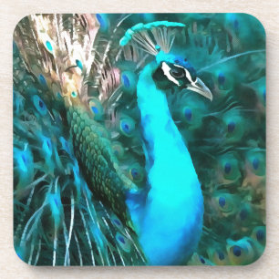 Dessous-de-verre Peacock Bleu Vibrant Avec Queue Fissée
