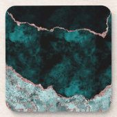 Dessous-de-verre Peacock Green & Rose Gold Agate Marbre Mariage (Devant)