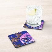 Dessous-de-verre Peacock oriental parasol japonais fleurs bleu (Côté Droit)