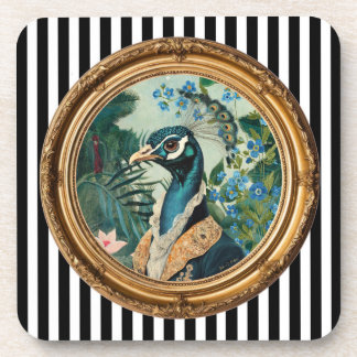 Dessous-de-verre Peacock Portrait Art Print in Ornate Gold Frame St