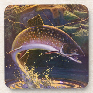 Dessous-de-verre Pêcheur de truite vintage, Pêche sportive