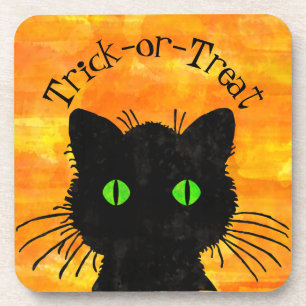 Dessous-de-verre Peeeking Chat noir Halloween Aquarelle Design