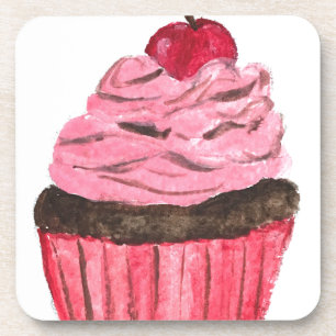 Dessous-de-verre Peinture à l'aquarelle de cupcake rose