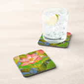 Dessous-de-verre Peinture à l'aquarelle de nénuphar rose lotus (Côté Droit)