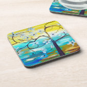 Dessous-de-verre Peinture à l'huile élégante d'un arbre à fleurs bl (Côté gauche)