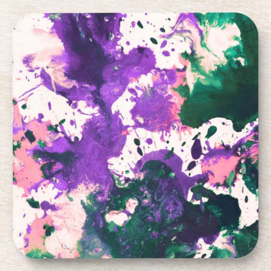 Dessous-de-verre Peinture Abstraite couleur vert et pourpre (Devant)