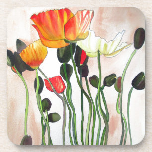 Dessous-de-verre Peinture aquarelle de fleurs de pavot orange