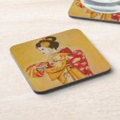 Dessous-de-verre Peinture aquarelle originale kimono or geisha (Côté gauche)