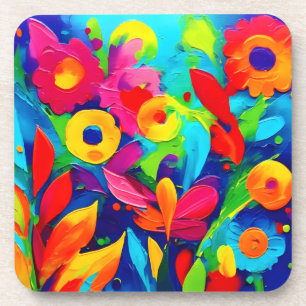 Dessous-de-verre Peinture de fantaisie florale vibrante