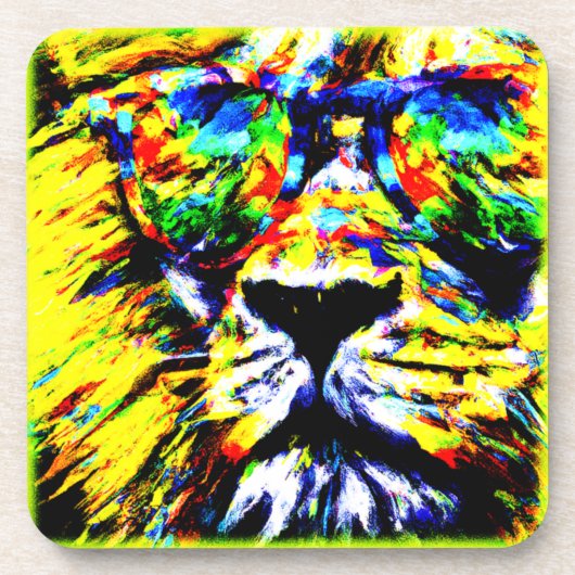 Dessous-de-verre Peinture de Lion avec lunettes Arc-en-ciel. Comman (Devant)