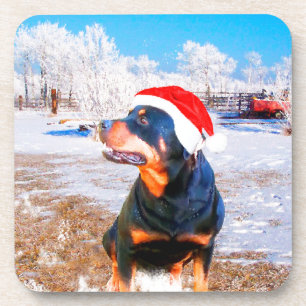 Dessous-de-verre Peinture de Noël de chien Rottweiler