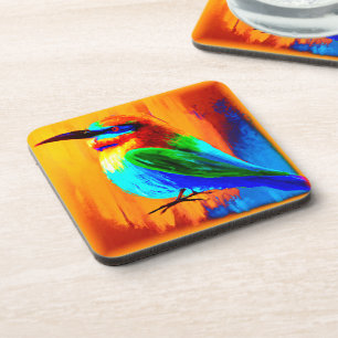 Dessous-de-verre Peinture d'oiseaux arc-en-ciel dynamique et joyeux