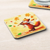 Dessous-de-verre Peinture d'un heureux Renard Rouge chantant. Comma (Côté gauche)