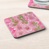 Dessous-de-verre Peinture florale rose Hollyhock Malve Malva (Côté gauche)