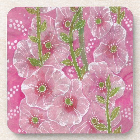 Dessous-de-verre Peinture florale rose Hollyhock Malve Malva (Devant)