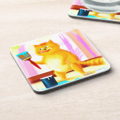 Dessous-de-verre Peinture Mignonne D'Un Chat Tenant Une Brosse. Com (Côté gauche)