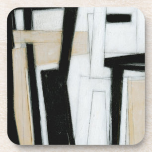 Dessous-de-verre Peinture noire et blanche abstraite
