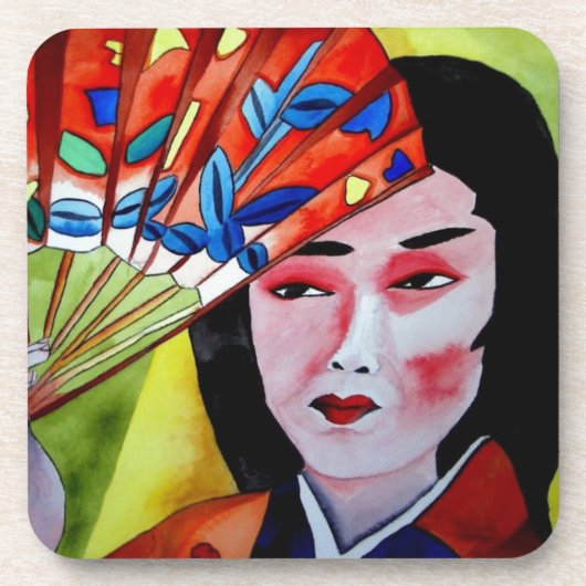Dessous-de-verre peinture originale d'une geisha japonaise avec éve (Devant)