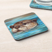 Dessous-de-verre Peinture sur la loutre de rivière (Côté gauche)