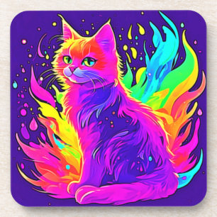 Dessous-de-verre Peinture vibrante de chat prise en flammes