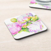 Dessous-de-verre Peonis, rose, blanc, aquarelle peinture florale (Côté gauche)