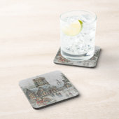 Dessous-de-verre Père Noël ancienne avec enfants devant une église (Côté Droit)