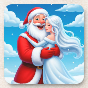 Dessous-de-verre Père Noël embrassant une Reine des Neiges