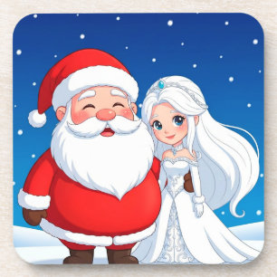Dessous-de-verre Père Noël embrassant une Reine des Neiges