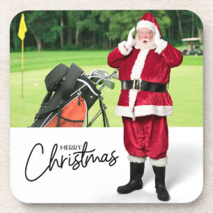 Dessous-de-verre Père Noël golfeur sur le green Fête de Noël