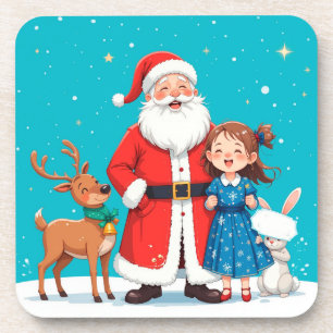 Dessous-de-verre Père Noël heureux avec la jeune fille de neige
