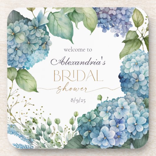 Dessous-de-verre Personalise Bridal Shower Blue Hydrangeas Welcome (Devant)