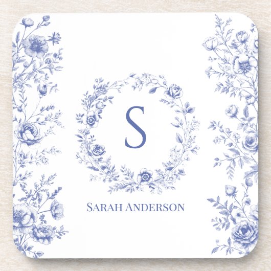 Dessous-de-verre Personalized Classic Blue Flowers Floral Pattern (Devant)