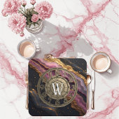 Dessous-de-verre Personalized Monogram Agate Pink Rustic Metal Luxe
