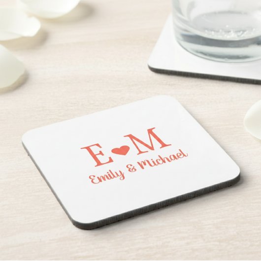 Dessous-de-verre Personalized Square Coaster with Initials and Hear