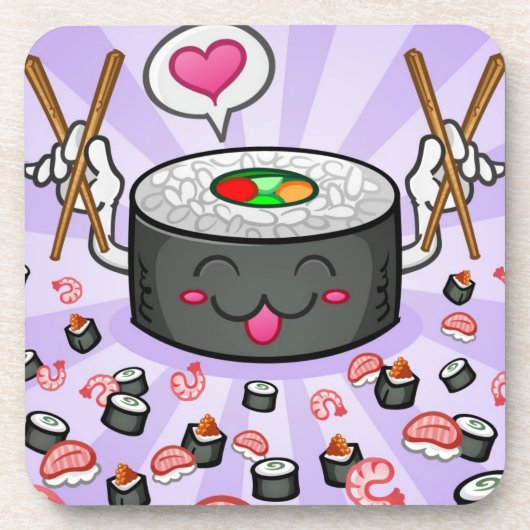 Dessous-de-verre Personnage de dessin animé de sushi mangeant un (Devant)