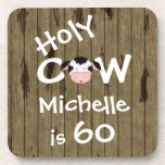 Dessous-de-verre Personnalisé Funny Holy Cow 60th Birthday Humoriso<br><div class="desc">Personalisé Humoristique Holy Cow Quelqu'un est 60 Anniversaire Boire Coasters avec Faux Barn Wood Arrière - plan. Quelques graphiques de Trina Clark à DigiScrapKits.com.</div>