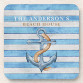 Dessous-de-verre Personnalisé Rustic Beach House Stripes Nautiques (Devant)