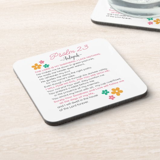 Dessous-de-verre Personnaliser Psaume 23-NIV Bible Scripture Fleurs (Côté gauche)