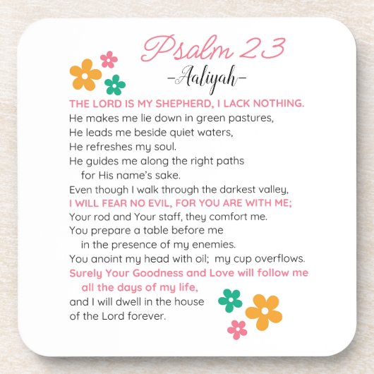 Dessous-de-verre Personnaliser Psaume 23-NIV Bible Scripture Fleurs (Devant)